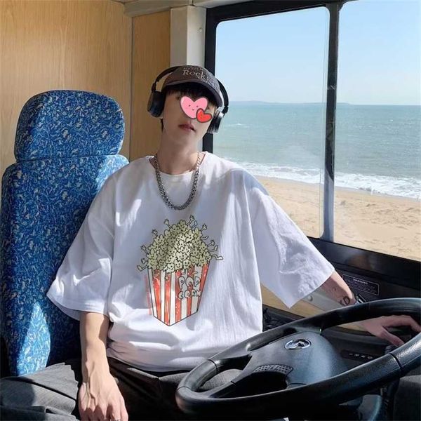 

32% off short and young people trendy street loose summer couple printed pure cotton half sleeved t-shirt for men, White;black