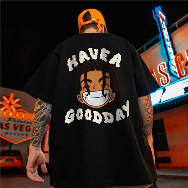

34% off china-chic cartoon print short t-shirt men's summer fashion ins street hip hop half sleeve, White;black