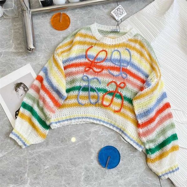 

34% off real sof luo new hyunya same three-dimensional mohair color striped sweater women's loose korean top, White;black