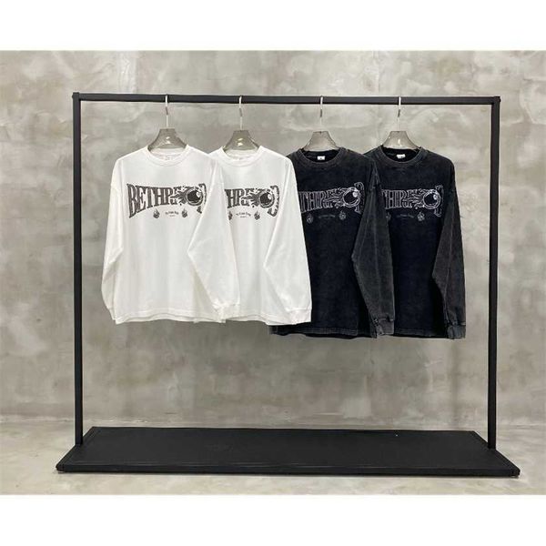

26% off street hip hop printed long sleeve t-shirt couple oversize fashion worn out loose casual bottom shirt for men, White;black