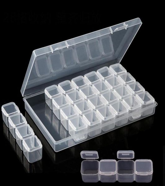 

28 grid plastic empty storage box nail art accessories tools nails stones display clear box case strass beads deco contaniers1849829