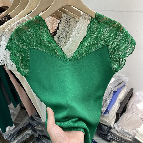 

camisoles tanks large female ice silk stitching lace camisole vneck bottoming shirt outside inside vest 45110kg 230421, Black;white