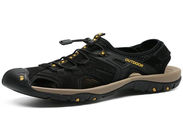 

genuine leather mens sandals antiskid recreation hook loop cowskin sandals skidproof men cowskin travel shoes colorful outdoor san5168287, Black