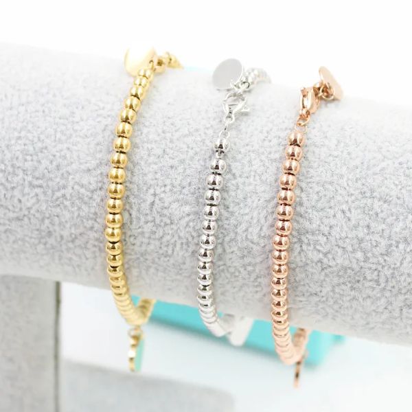

brand luxury eternal couple beaded strands bracelet heart balls 4mm bead bracelets for women green blue pink charm bracelets, Black