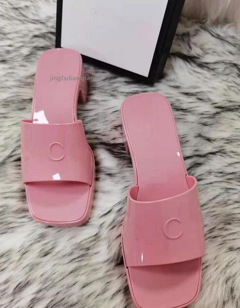 

2021 women sandals high heels rubber slide sandal platform slipper chunky 24quotheel height shoes summer embossed pink green fl8272707, Black