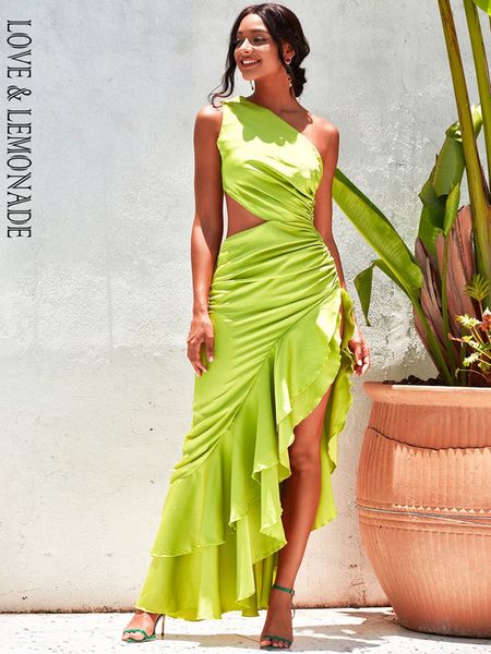 

casual dresses love lemonade bright green off the shoulder cutout ruffled reflective satin party maxi dress lm82202 a 230422, Black;gray