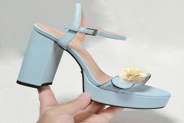

classics buckle thick heel sandals genuine leather womens shoe platform heels designers front rear strap sky blue shoes large size2661603, Black