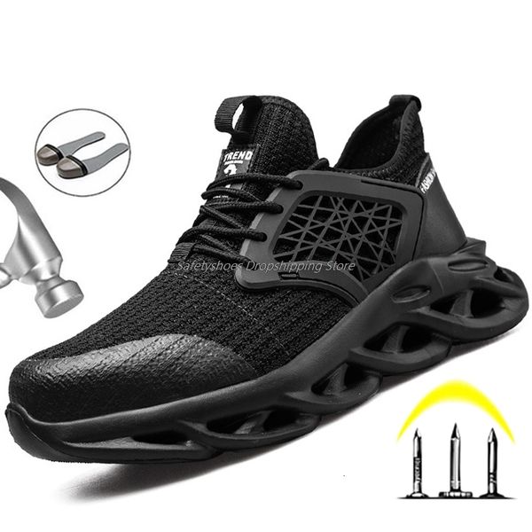 

dress shoes male work sneakers mens safety ing boots for man steel toe cap antismashing drop protective 230421, Black