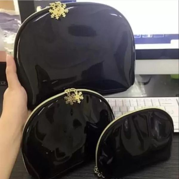 

3pcs set snowflakes zipper makeup bag fashion cosmetics holder bright japanned leather lipstick clutch travel toiletry storage box1790