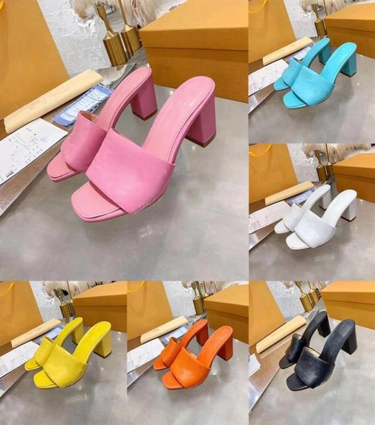 

designer sandals revival mules slippers women high heels black pink orange blue waterfront white leather outsole flip flops4646455