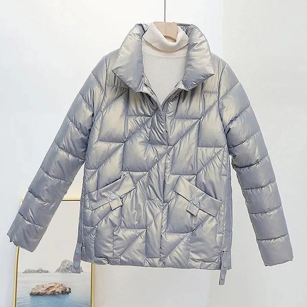 

leather casual parkas women fashion stand collar coats women 2022 winter elegant cotton jackets ladies, Black