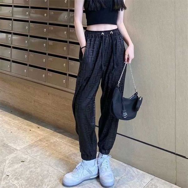 

30% off black sports pants women's summer thin style new loose versatile letter printing casual leggings ins fashion, Black;white