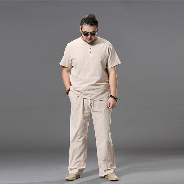

men's tracksuits men's plus size clothing big tracksuit suit linen overweight t-shirt casual male elastic waist band 7xl 8xl 9xl b, Gray