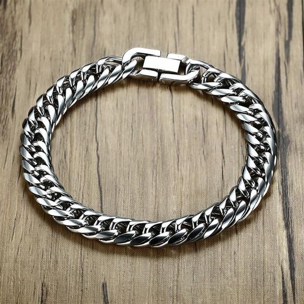 

link chain miami cuban link mens bracelet in silver tone stainless steel heavy armband pulseira bileklik male jewelry 8-14 mm 21-239y, Black