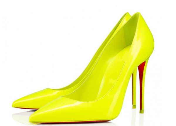 

sandals 100mm high heels - pearl patent leather - fluorescent yellow and pink reds soles, Black