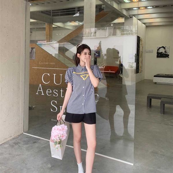 

26% off family spring/summer new style casual triangle print plaid shirt, White