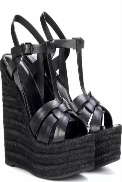 

women sandal high heels wedges shoes tribute leather wedge espadrille sandals luxury design summer heeled black white leathers pum1976264