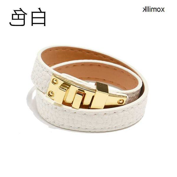 

hermm elegant jade bangle bracelet punk double circle square buckle eye face alloy litchi pattern pu bracelet ekjr, Black