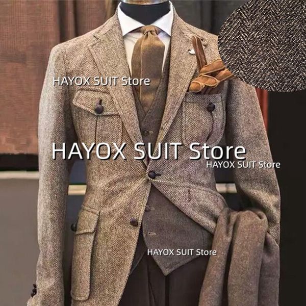 

blazers men's suit jacket vest pants lapel single breasted herringbone wool formal blazer 3 piece set, White;black