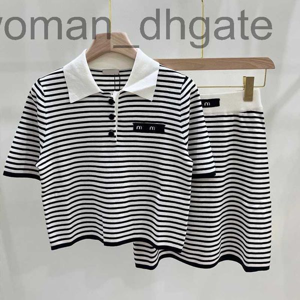 

two piece dress designer black and white letter embroidery contrast stripe slim fit short sleeve slim high end summer cool half skirt set o6