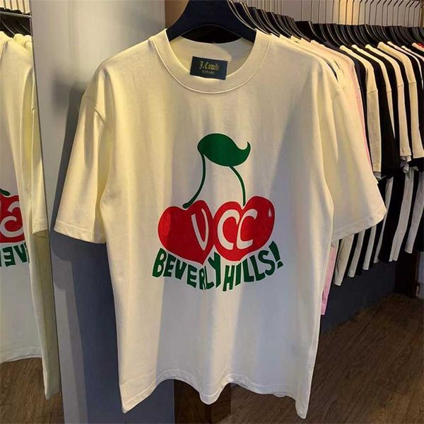

30% off summer new street loose women's cherry fashion couple t-shirt tee, White