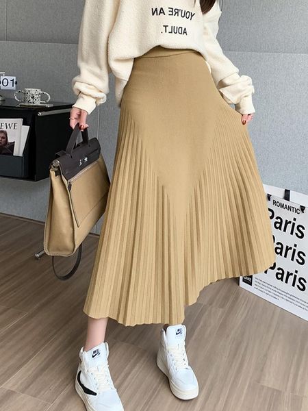 

dresses tigena thick warm knitted long skirt women 2022 fall winter casual solid allmatch a line high waist pleated maxi skirt female, White;black