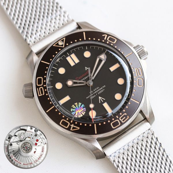 

designer watches 42mm brown dial titanium metal strap mechanical watch men's diving watch automatic movement watch, Slivery;brown