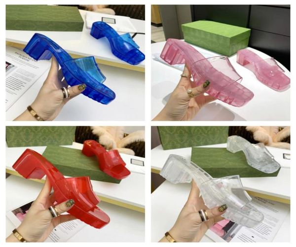 

women designer transparent slipper clear jelly women high heel slippers double g summer slides shoes crystal princess sandal casua3706186, Black