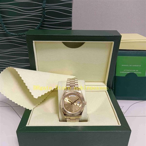 

20 style men automatic watch real po with original box president date watch 40mm yellow gold champagne baguette diamond dial 22201y, Slivery;brown