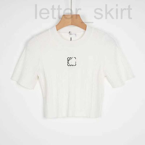 

women's knits & tees designer 2023 summer new embroidered short knitted with sleeves, slim fit, the waist, versatile western style t-sh, White