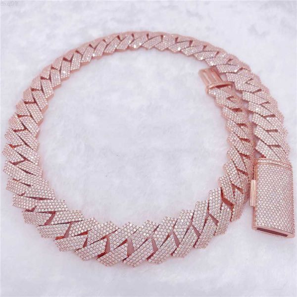 

hip hop jewelry 20mm width gold plated necklace vvs moissanite diamond ice cuban chain 925, Silver