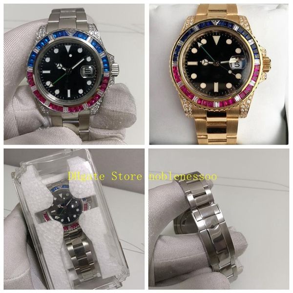 

2 color real po and gift box watch men's 40mm steel diamond ruby bezel ii 116759saru 116759 yellow gold 116758 automatic m2716, Slivery;brown