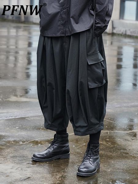 

pants pfnw new fashion tide niche darkwear men's wear yamamoto yaosi style pants overalls casual anklelength loose pants 12a3476, Black