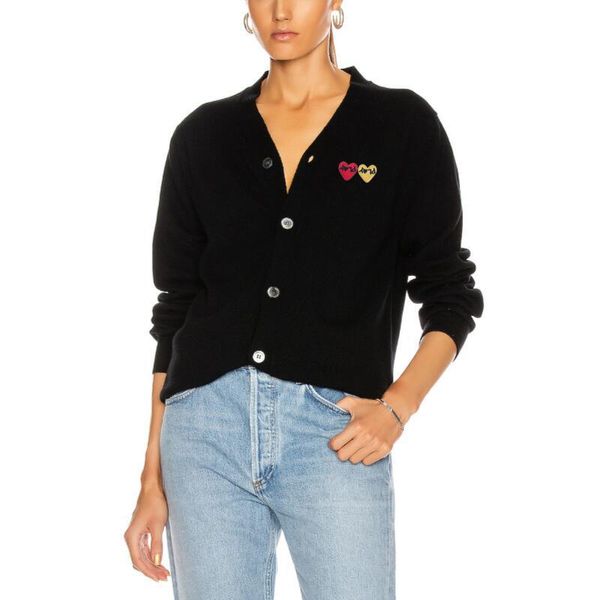 

sweaters play women sweater fall long sleeve vneck letter double heart embroidered cardigan single breasted loose casual sweater, White;black