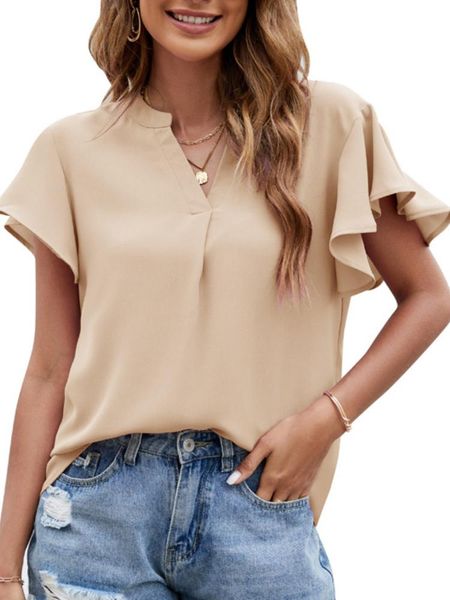 

t-shirt womens korte mouwen solid chiffon blouse voor zomer, White