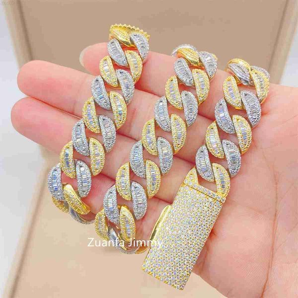 

15mm or 18mm moissanite iced out diamond gold plated chain necklace 925 sterling silver necklace miami cuban link chain