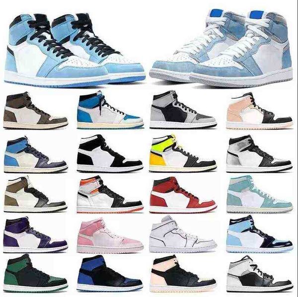

jordam 1 high basketball shoes og jumpman 1s university blue hi shadow 2.0 sneakers dark mocha yellow toe unc bred patent royal silver