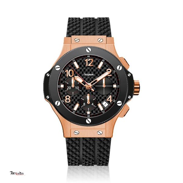 

luxury men's automatic mechanical watch requin big gold stainless steel case black grid calendar dial rubber str315k, Slivery;brown