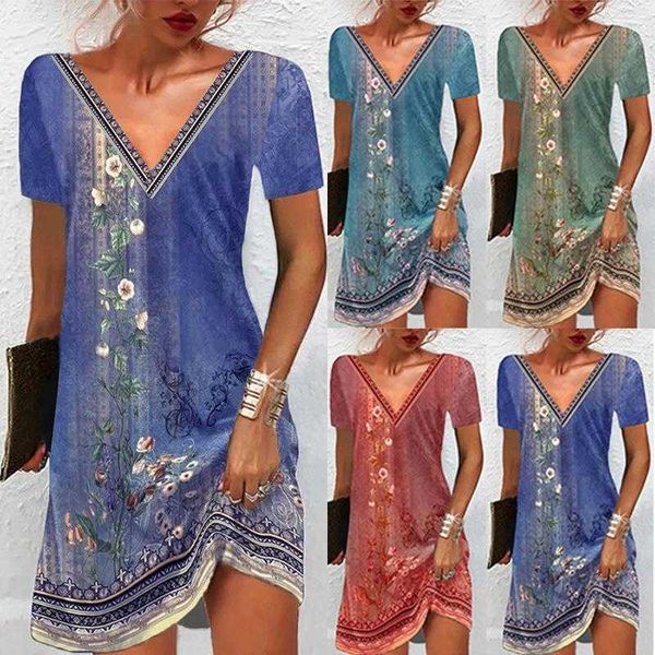 

spring and summer dress womens clothing national style printed casual v neck, Black;gray