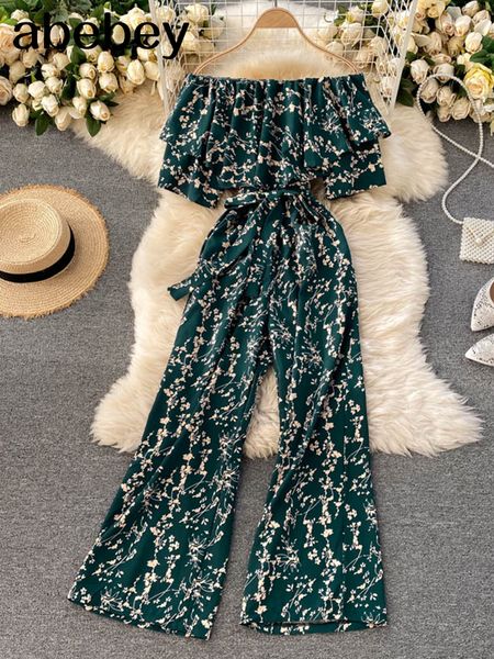 

women's jumpsuits rompers women jumpsuit rompers summer casual floral print off shoulder ruffles lace-up sashes wide leg holidays loose, Black;white