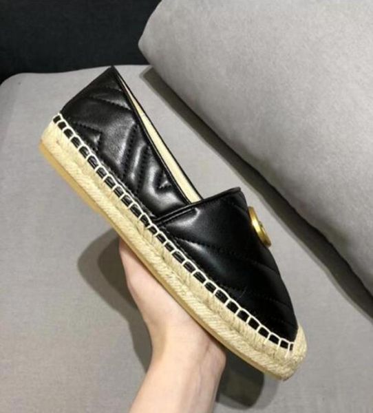 

new luxury brand design goat leather woman espadrilles classical slip on loafers comfortable flat fisherman shoes mkj4816209, Black