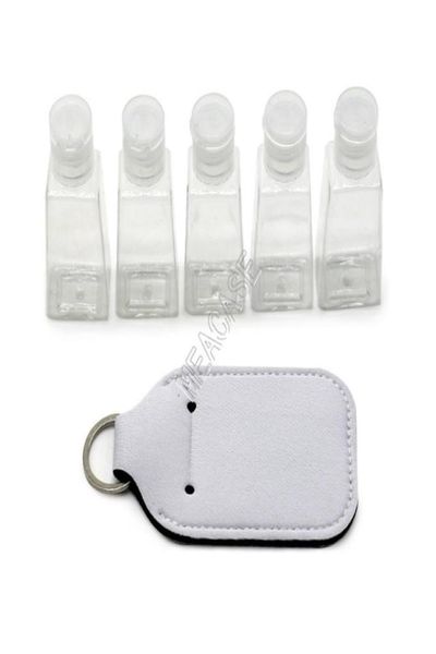 

blank sublimation key holder 30ml hand sanitizer bottle case diy plain white color neoprene perfume bottles bag keychains pendant 2505280