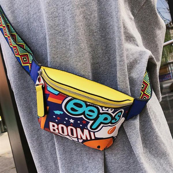 

s wholeswomen's chest bag whole 2019 new print graffiti pu leather shoulder bag casual diagonal female bag271l