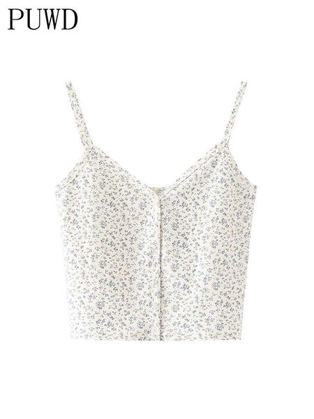 

t-shirt puwd sweet girls flower print soft cotton tank 2022 summer fashion ladies sleeveless slim heart collar women chic crop top, White