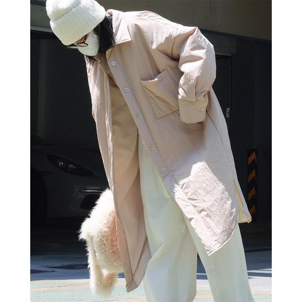 

parkas casual style small lapel cotton suit arc hem windproof warm thin extension coat, Black