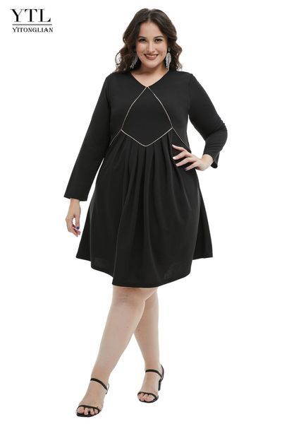 

dresses yitonglian women's golden sewing design vneck elegant dress ladies party plus size dresses w066, Black