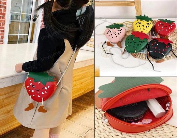 

lovely cartoon strawberry girls small coin purse pu leather children mini shoulder crossbody bags fashion baby kids money wallet6715354, Red;black