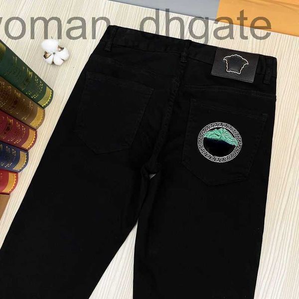 

men's jeans designerluxury medusa embroidered jeans mens spring summer tight denim pants designer trousers zipper access control jean, Blue