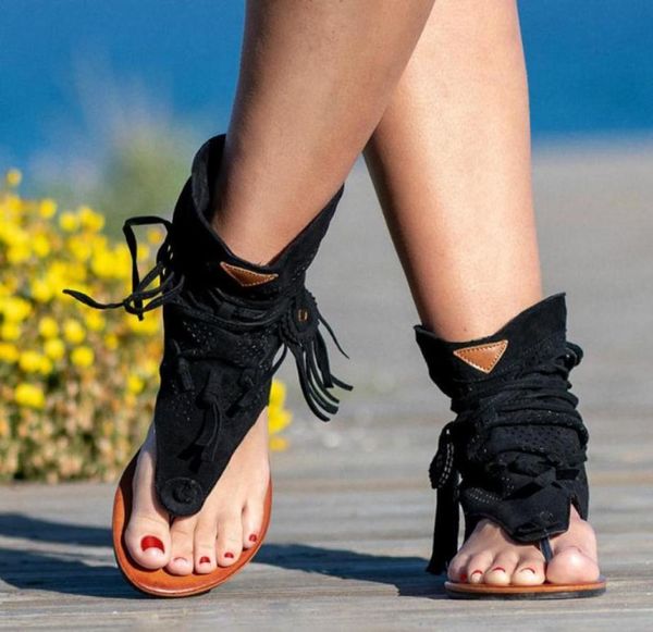 

sandals women039s retro gladiator ladies clip toe vintage boots casual tassel rome fashion summer woman beach shoes female 20229471411, Black