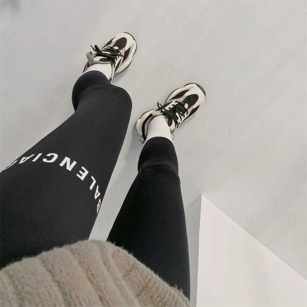 

32% off spring/summer paris printed ice silk bottom for women's outwear tight family letter hip lift elastic yoga pants thin style, Black